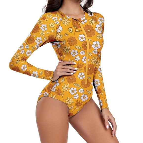 ZANDO One Piece Long Sleeve Rash Guard Swimsuit with Zipper - Picture 2 of 9